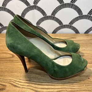 Zara Woman Peep Toe Green Suede Wood Heel Shoes‎ - Size EU 39, US 8